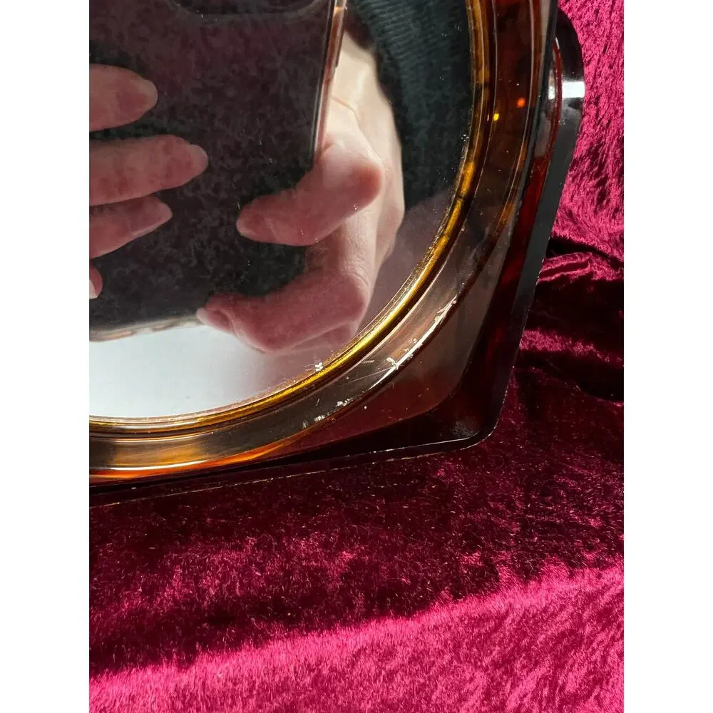 Vintage Tortoiseshell  Lucite Vanity Mirror - Swivel Tabletop Makeup Mirror